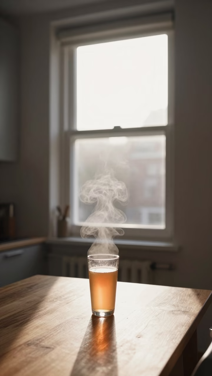Sunlit Brussels Apartment Kitchen with Kombucha and Steamy Window in in Brussels, Belgium