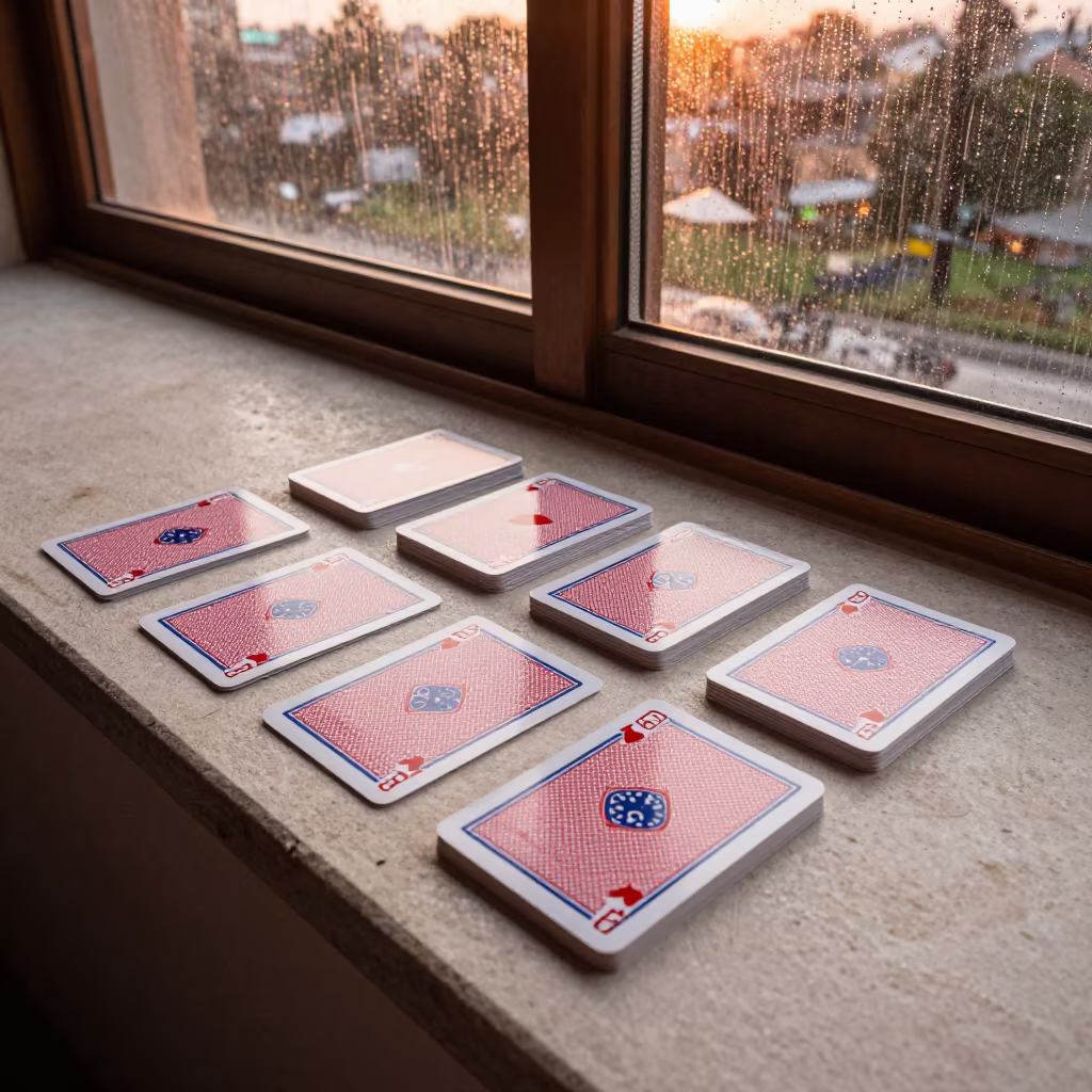 Sunlit Cards on Stone Ledge in Ndola in on a stone ledge in Ndola