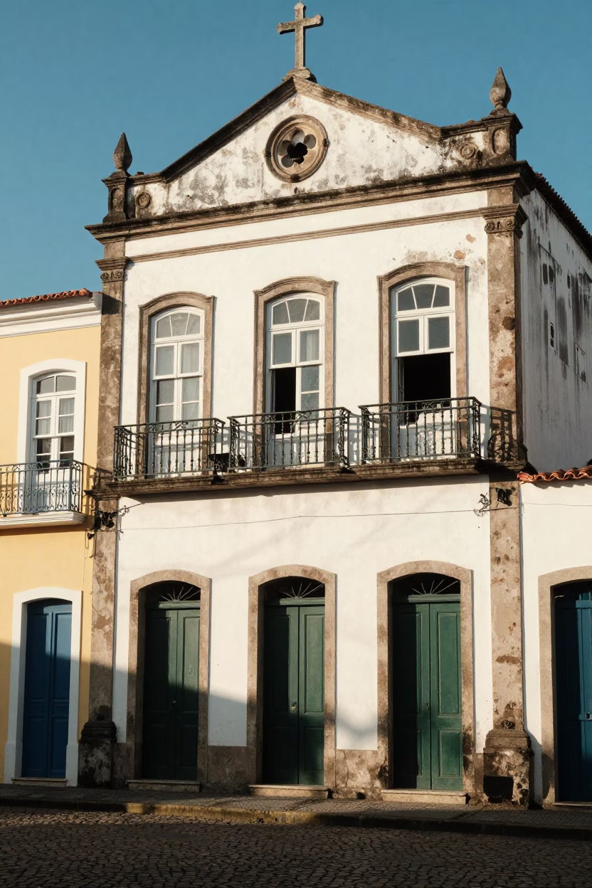Sunlit Colonial Facade and Street Life in Salvador Brazil Late Afternoon in in Salvador, Brazil