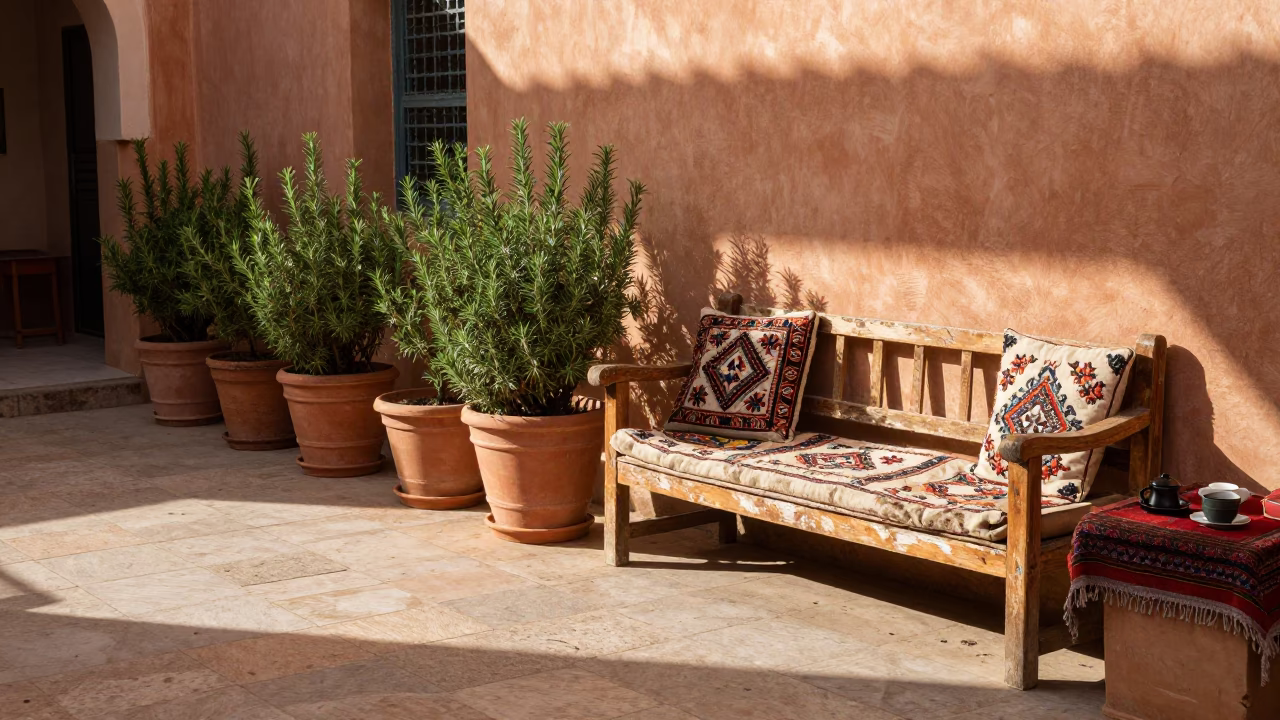 Sunlit Courtyard in Fez in in Fez, Morocco