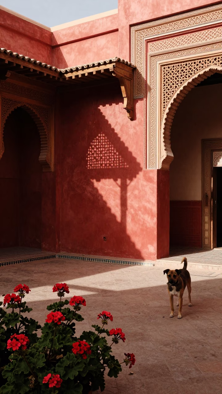 Sunlit Courtyard in Marrakech in in Marrakech, Morocco