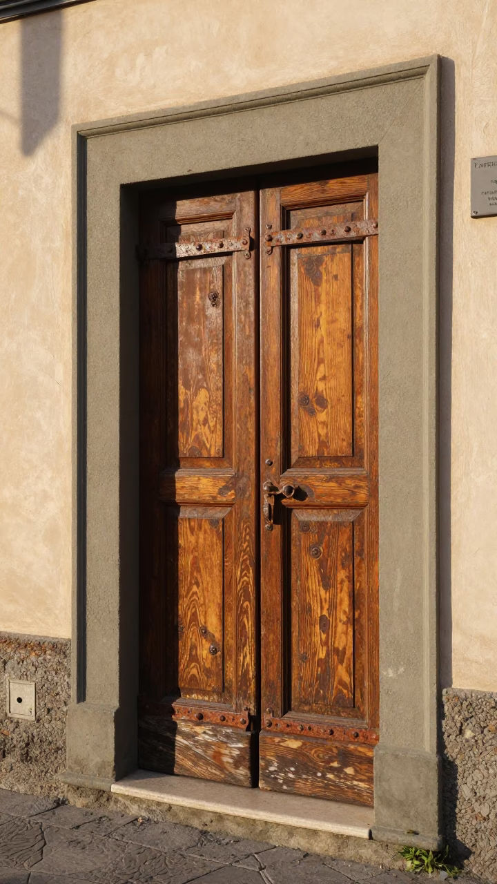 Sunlit Florence Street Scene with Rusty Hardware and Local Details in in Florence, Italy