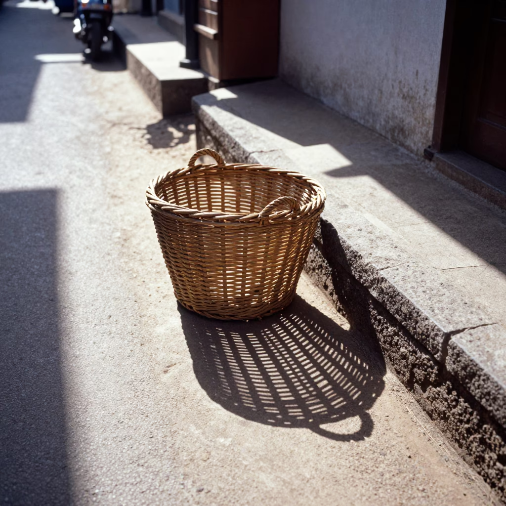 Sunlit Kerala Street Scene with Wicker Shadows and Clotheslines in Kochi India in in Kochi, India