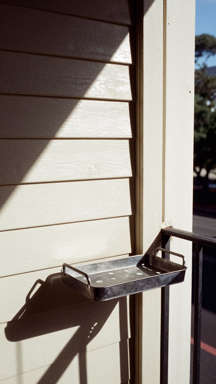 Sunlit Letter Tray on Balcony Railing in Adelaide South Australia Midday in in Adelaide, South Australia, Australia