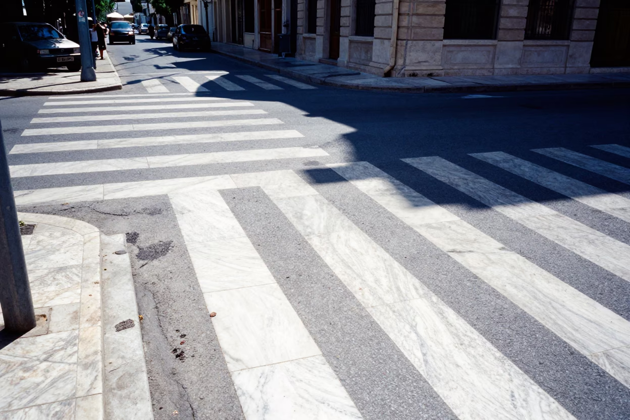 Sunlit Marble Pedestrian Crossing in Athens Greece Midday Heat in in Athens, Greece