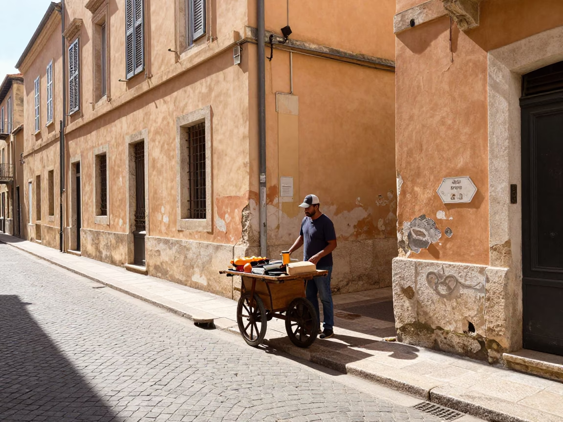 Sunlit Marseille Street Corner with Local Vendor and Vintage Items in in Marseille, France