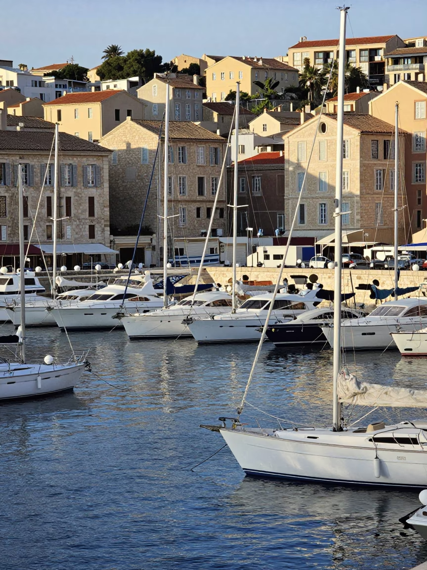 Sunlit Old Port Marseille with White Sailing Yachts and Stone Quayside Architecture in in Marseille, France