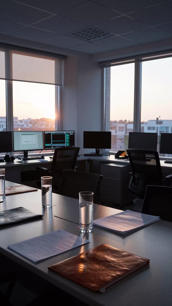 Sunlit Operations Room Bucharest Meeting Space in in an operations center under monitor glow near Bucharest