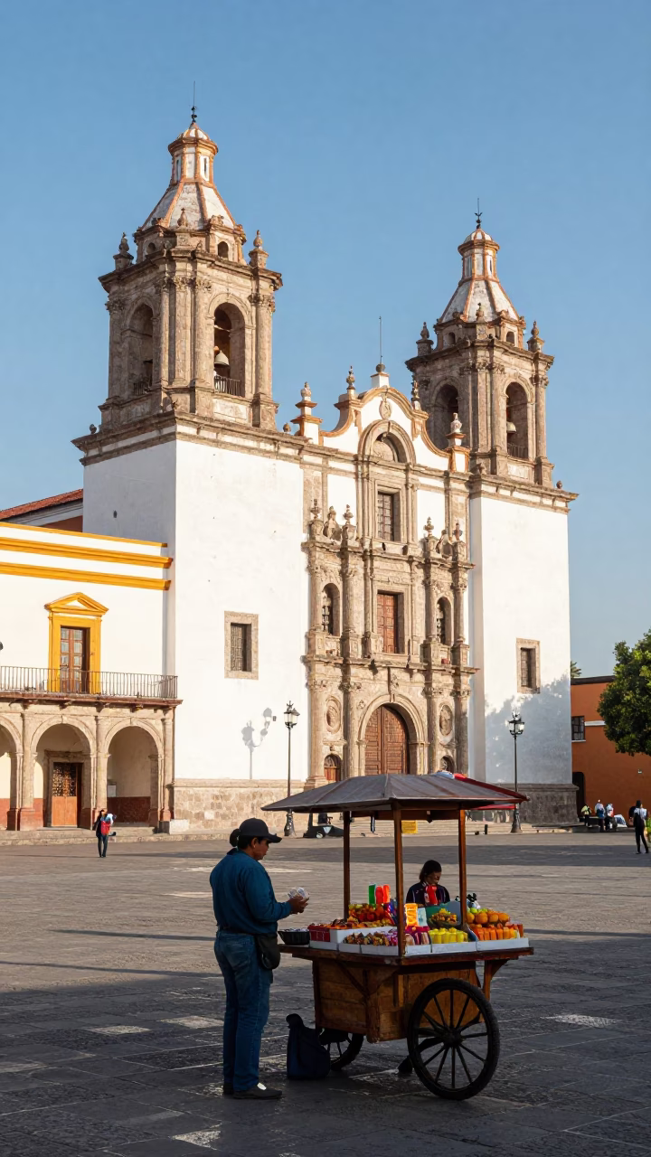 Sunlit Plaza in Merida at Clear Late-afternoon Light in in Merida, Mexico