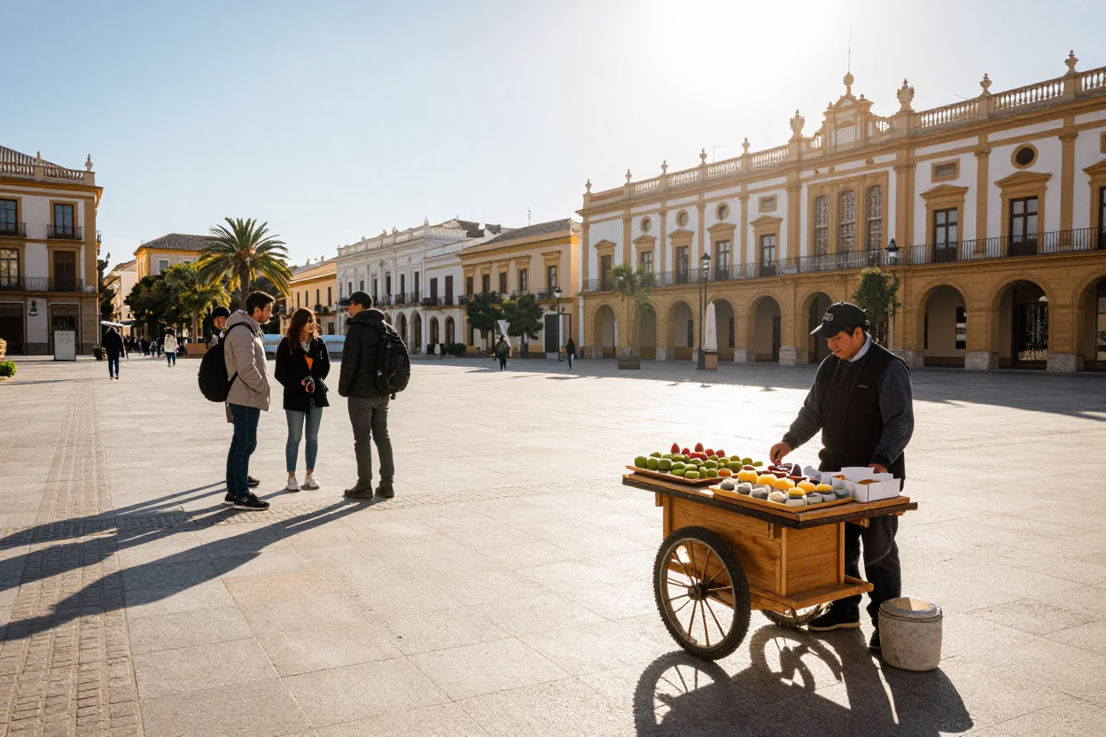 Sunlit Plaza in Valencia at The Early Afternoon Light in in Valencia, Spain