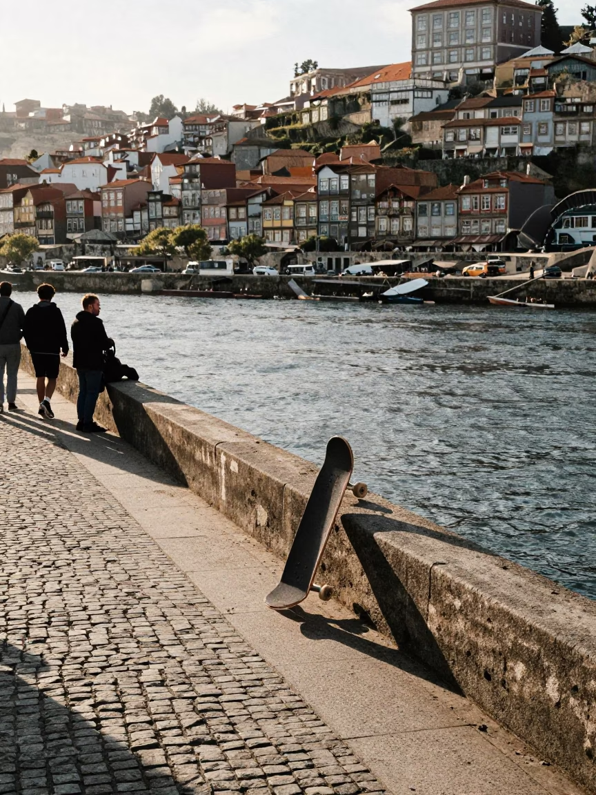 Sunlit Riverfront in Porto at The Early Afternoon Light in in Porto, Portugal