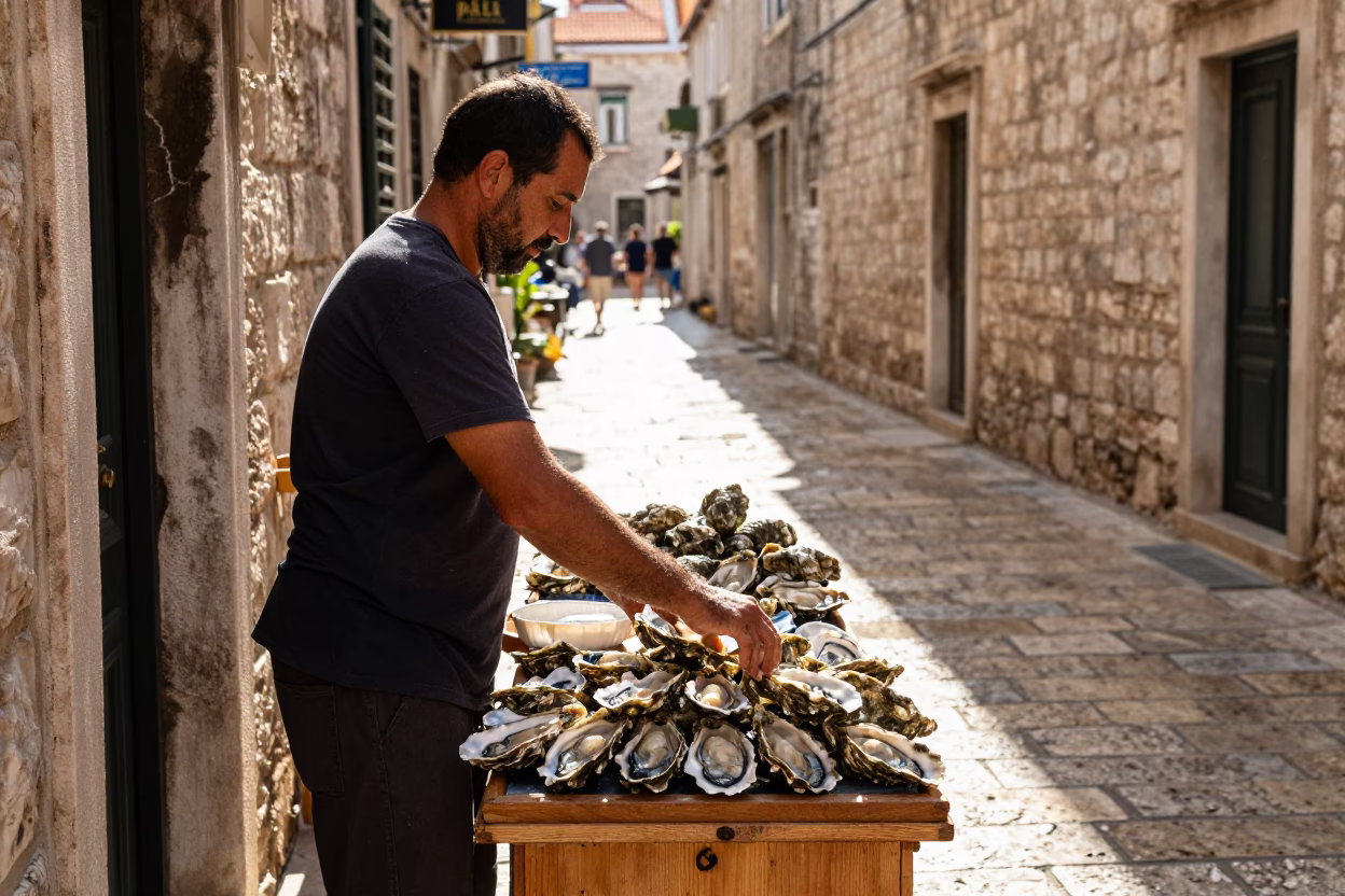 Sunlit Stone Alley in Dubrovnik Croatia Late Morning Street Scene in in Dubrovnik, Croatia