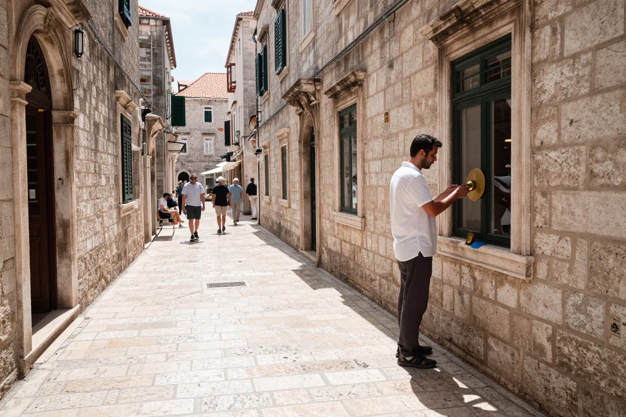 Sunlit Stone Alley in Dubrovnik Croatia Midday Street Scene in in Dubrovnik, Croatia