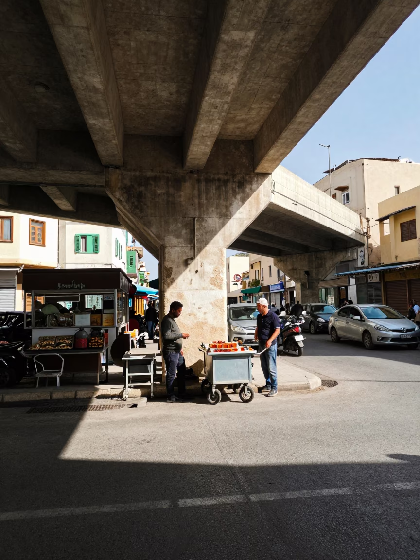 Sunlit Street Corner in Alexandria Egypt with Spiced Tea and Local Commerce in in Alexandria, Egypt
