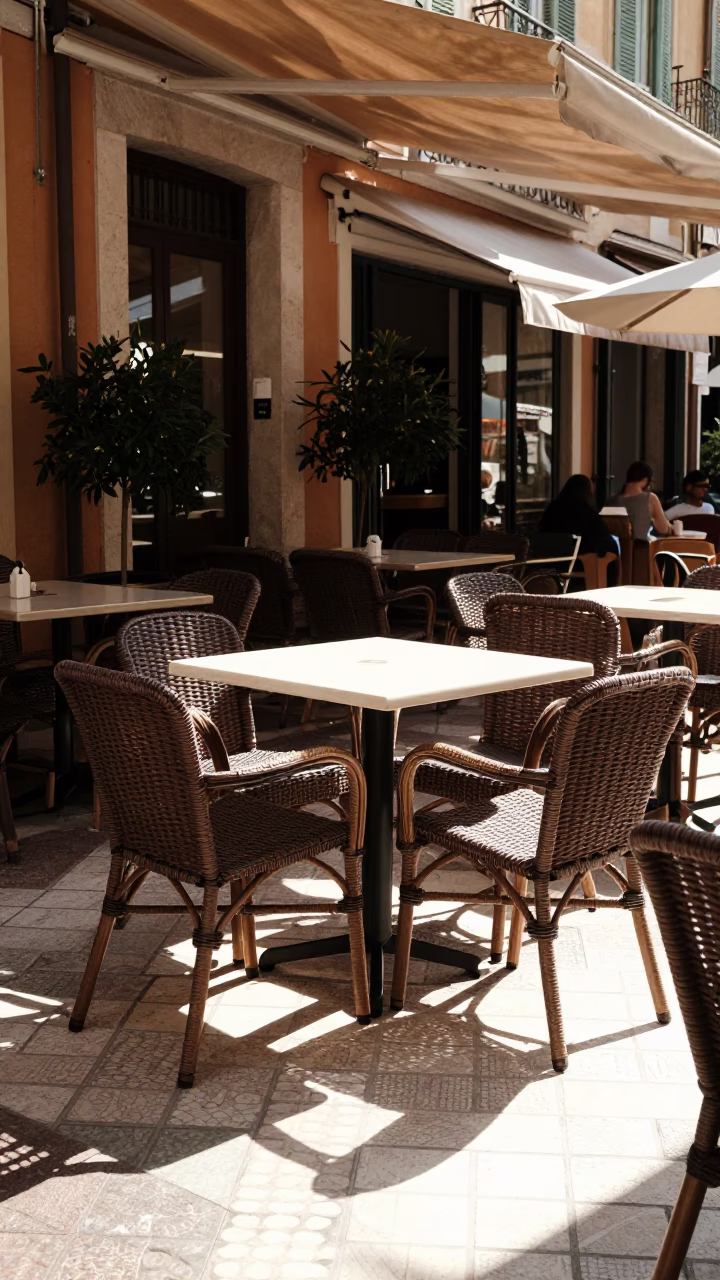 Sunlit Terrace in Nice at Clear Late-afternoon Light in in Nice, France