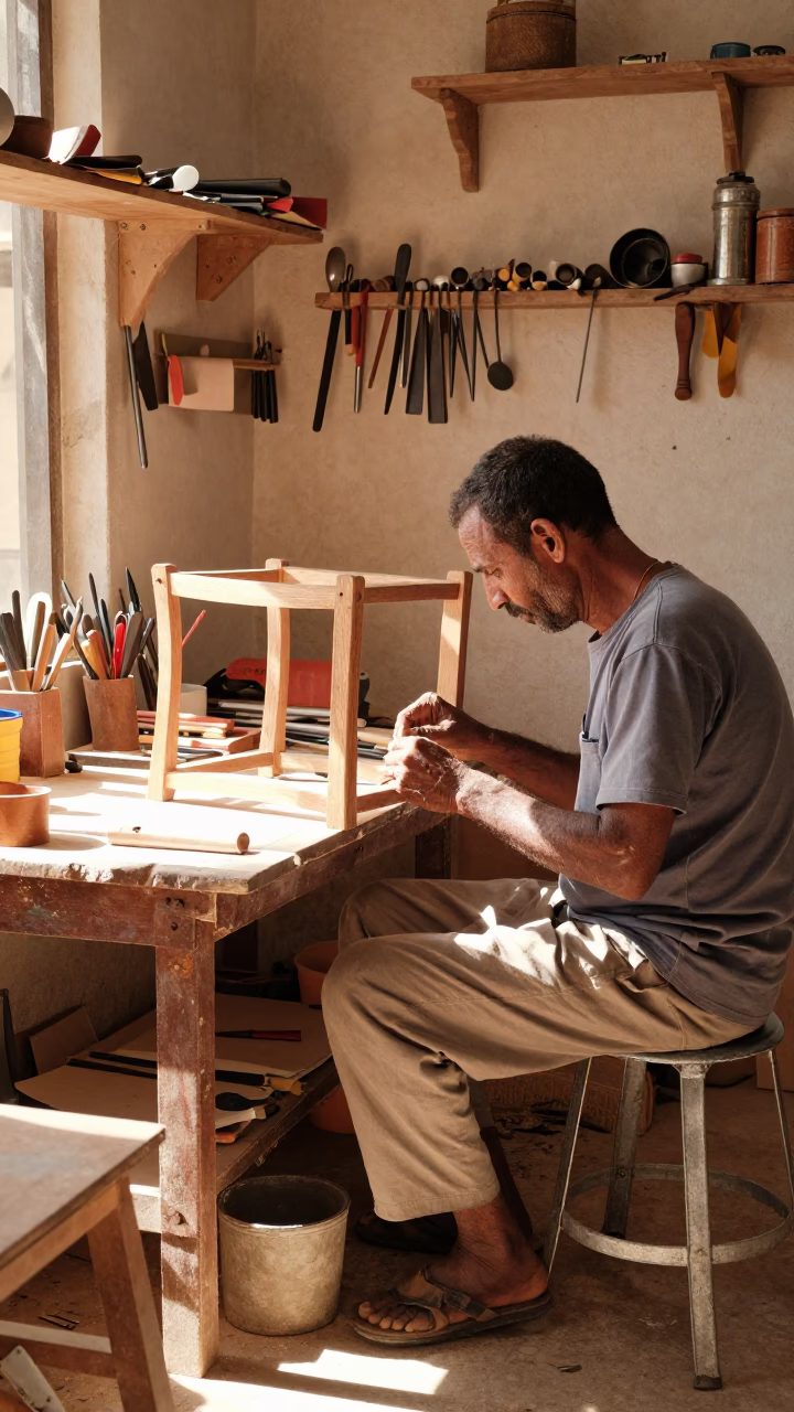 Sunlit Workshop Interior in Luxor Egypt with Traditional Tools in in Luxor, Egypt
