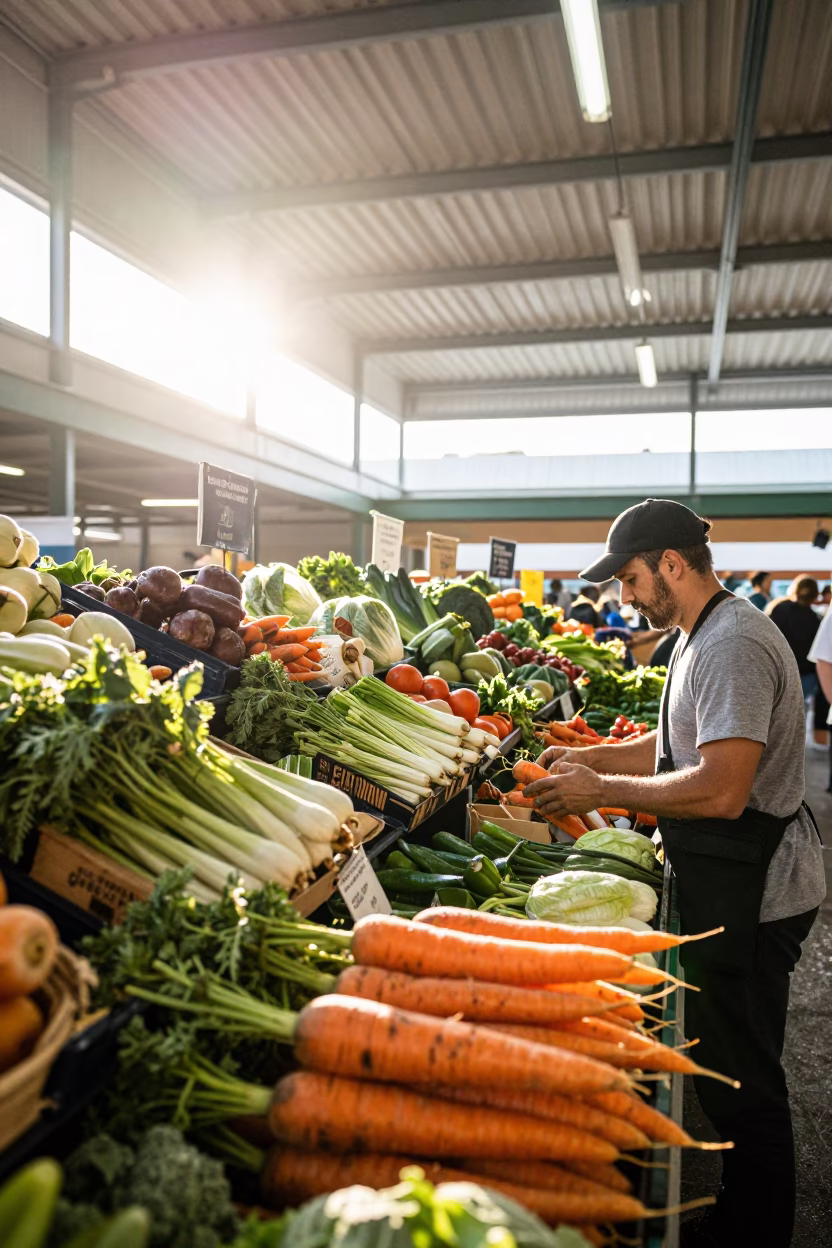 Sunrise at Adelaide Central Market with fresh produce and local vendors in in Adelaide, South Australia, Australia