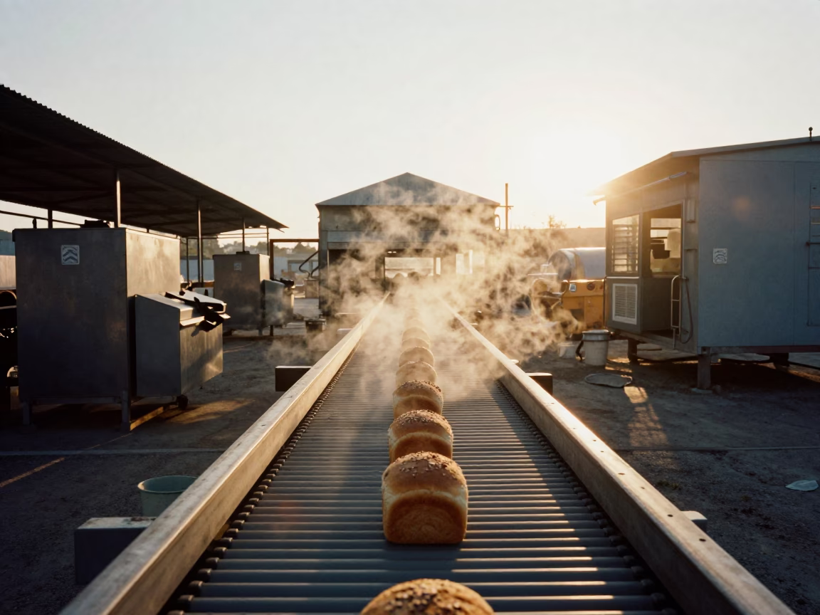 Sunrise Bakery Line at Puente Alto Rail Yard in at a rail yard near Puente Alto
