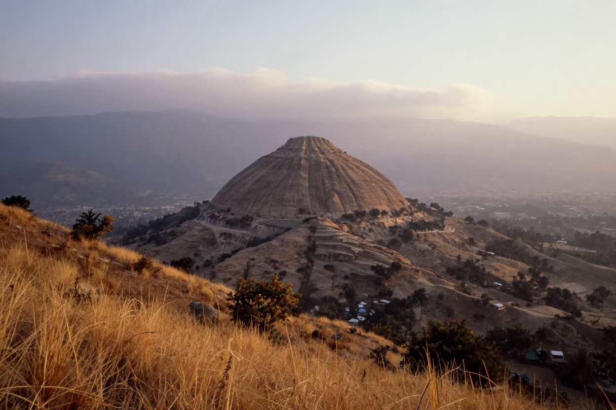 Sunrise Butte Over Valley Floor Near Kathmandu in across a wide valley floor near Ason, Kathmandu
