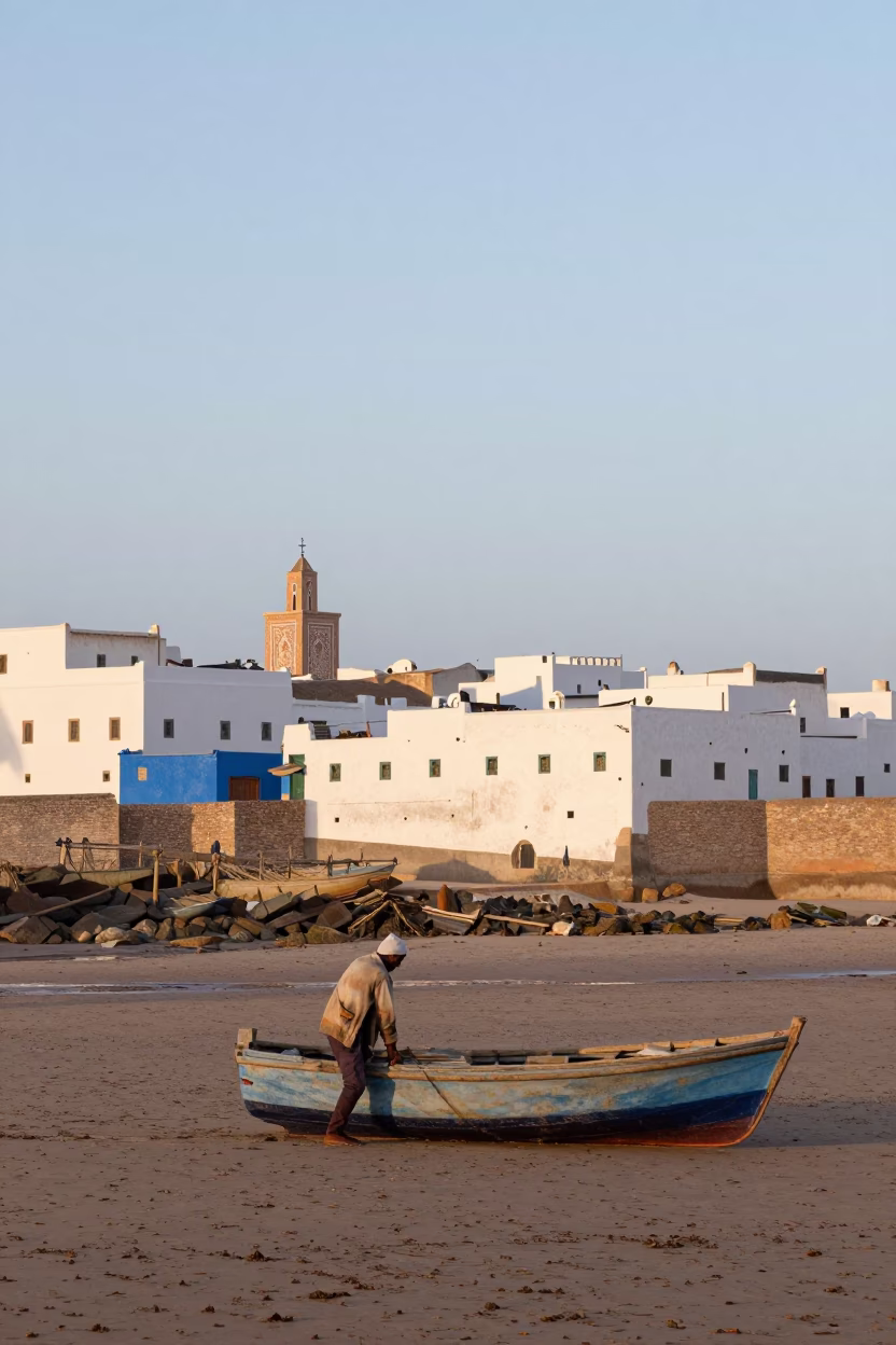 Sunrise in Essaouira Morocco Blue Port and Whitewashed Walls in in Essaouira, Morocco