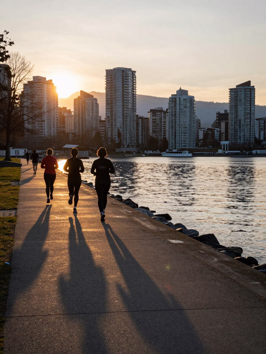 Sunrise just after sunrise in Vancouver in in Vancouver, British Columbia, Canada