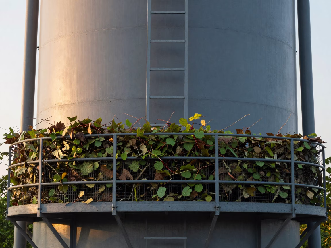 Sunrise Leaves on Georgia Water Tower Rack in beside a water tower ladder in Georgia