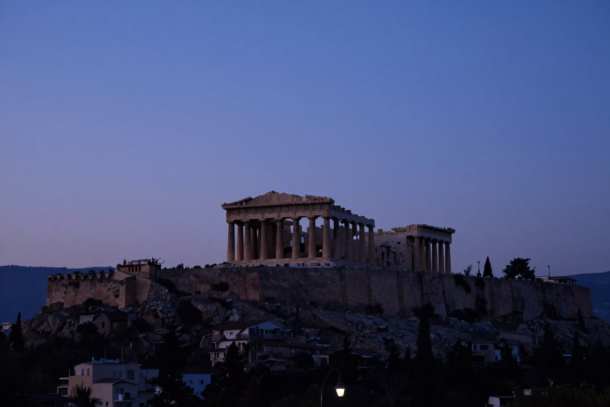 Sunrise Light on Acropolis Silhouette in Athens in in Athens, Greece