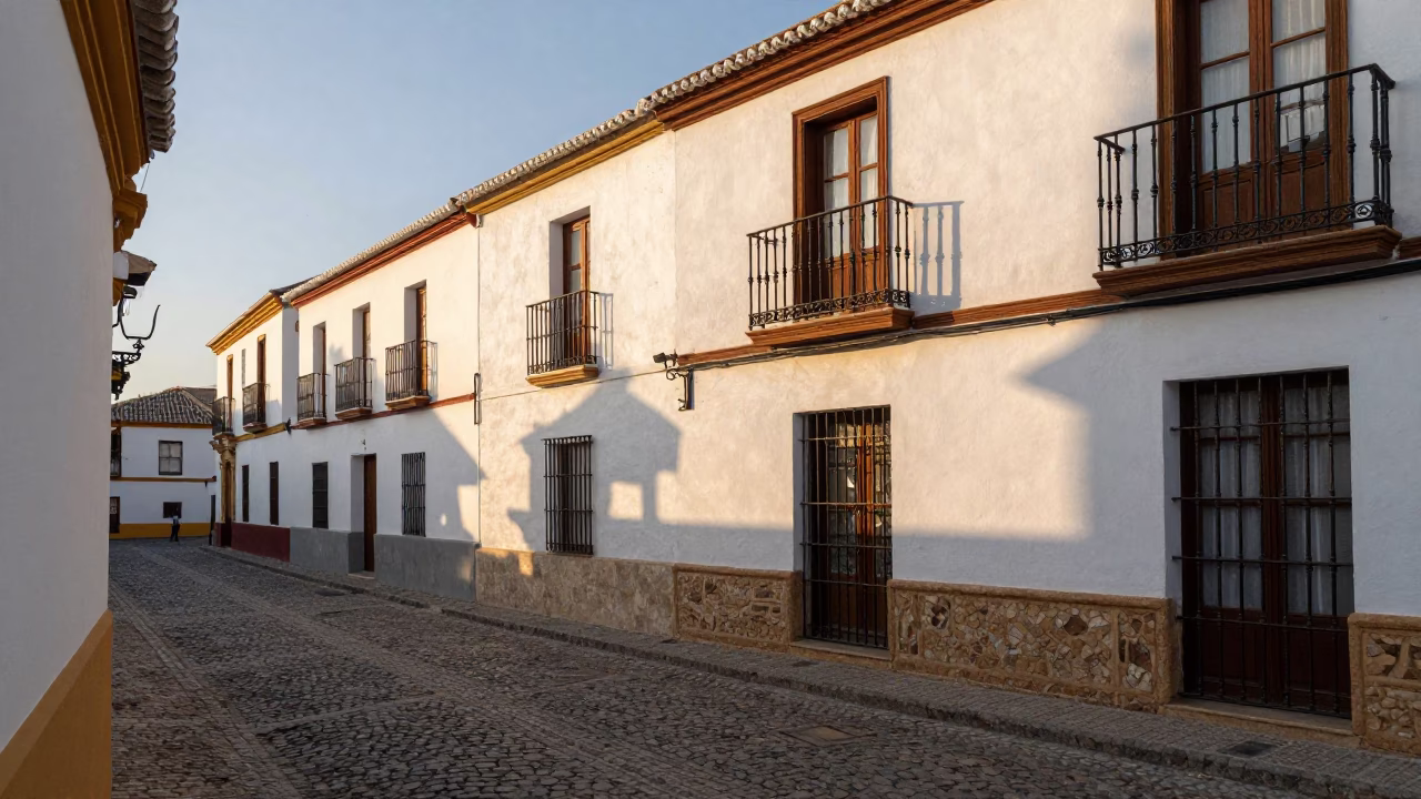 Sunrise Light on Albaicin Cobblestones and Historic Granada Architecture in in Granada, Spain