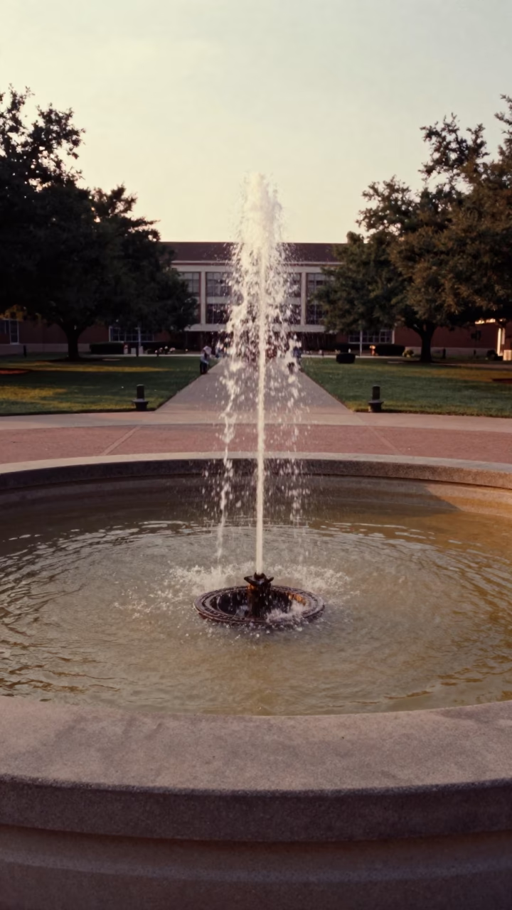 Sunrise Light on Austin Texas Campus Fountain Drained for Maintenance During Graduation Week in in Austin, Texas, United States