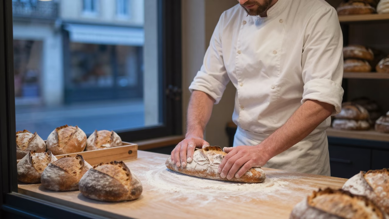 Sunrise Light on Bakery Scene in Nice in in Nice, France