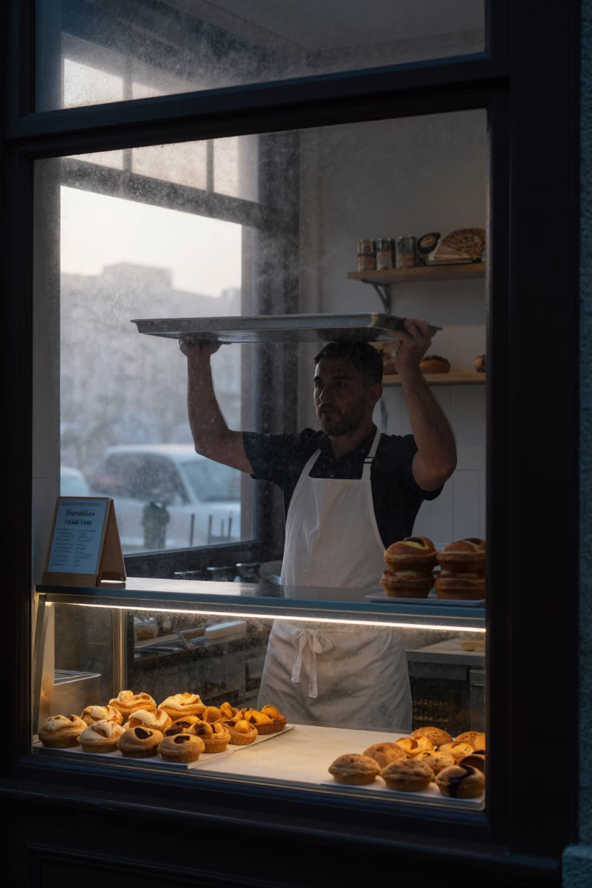 Sunrise Light on Bakery Scene in Porto in in Porto, Portugal