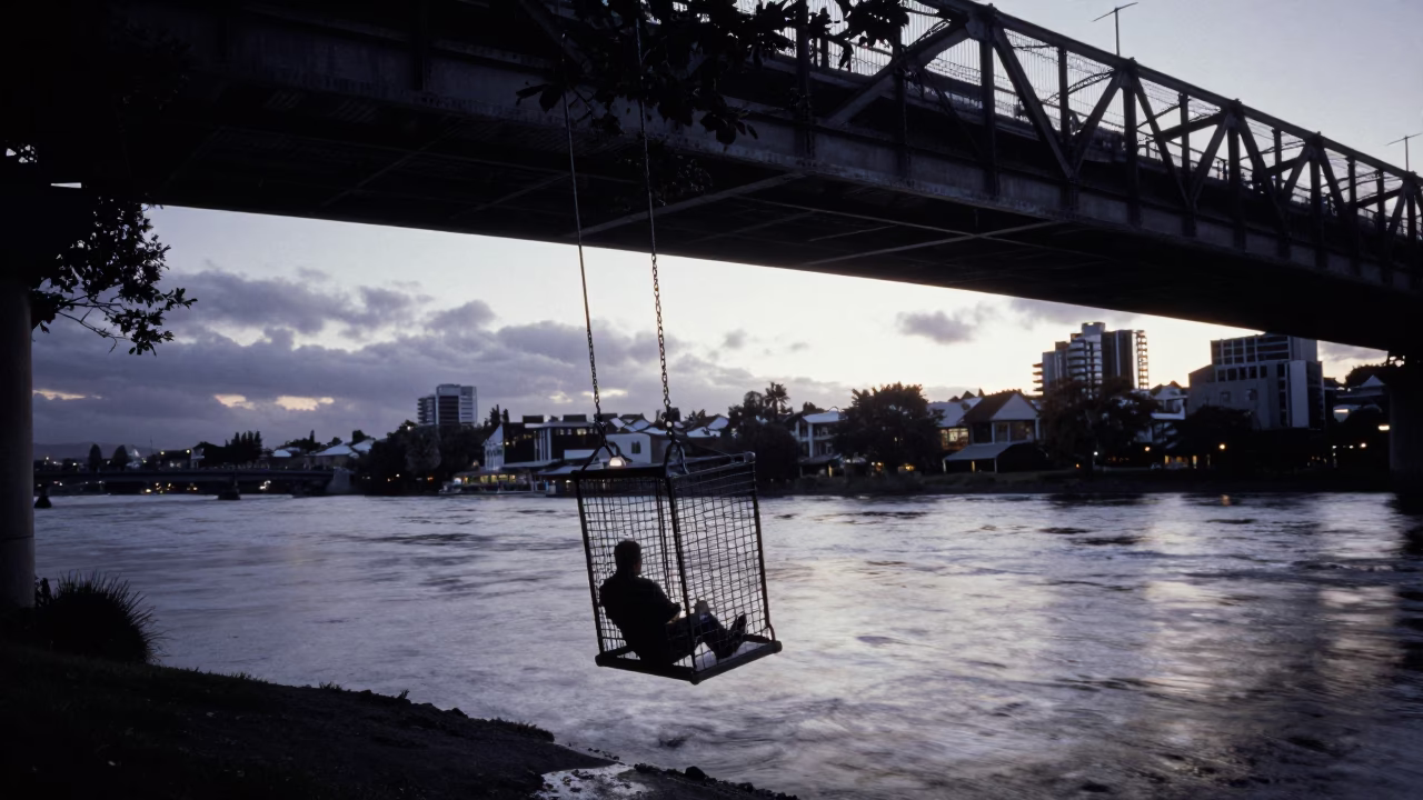 Sunrise Light on Cage Swinging in Christchurch in in Christchurch, New Zealand