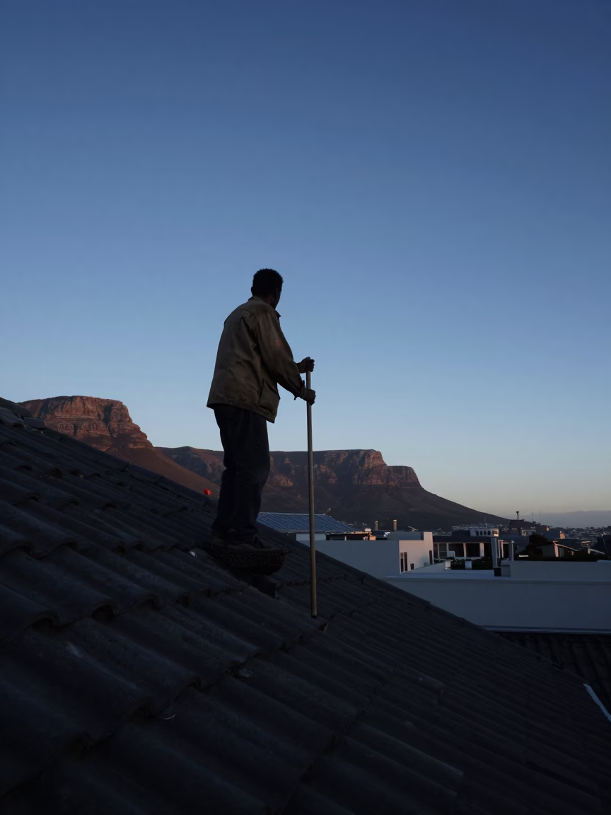 Sunrise Light on Chimney Sweep in Cape Town in in Cape Town, South Africa