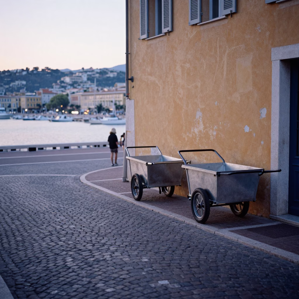 Sunrise Light on Cobblestone Street in Nice in in Nice, France