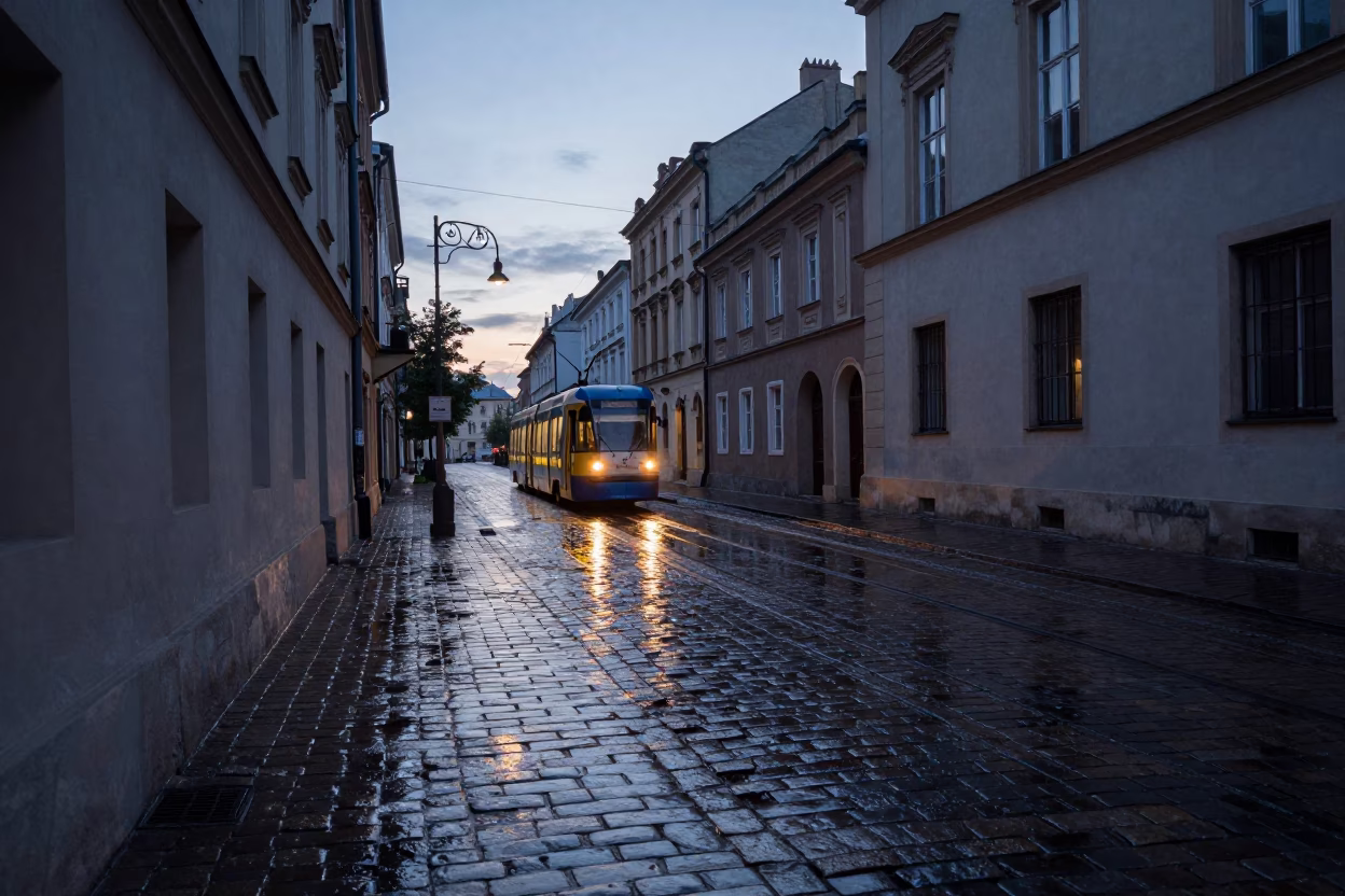 Sunrise Light on Dawn Light in Krakow in in Krakow, Poland