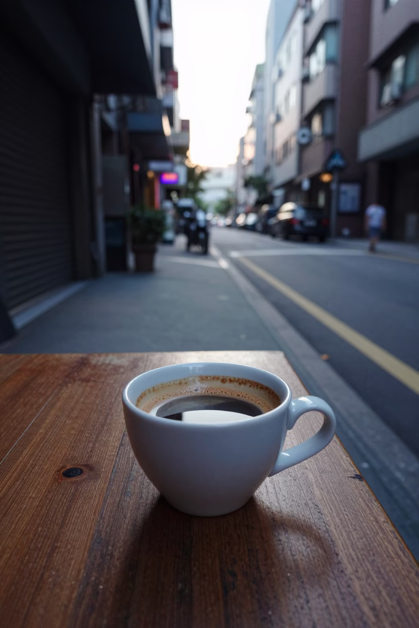 Sunrise Light on Espresso Cup in Taipei in in Taipei, Taiwan