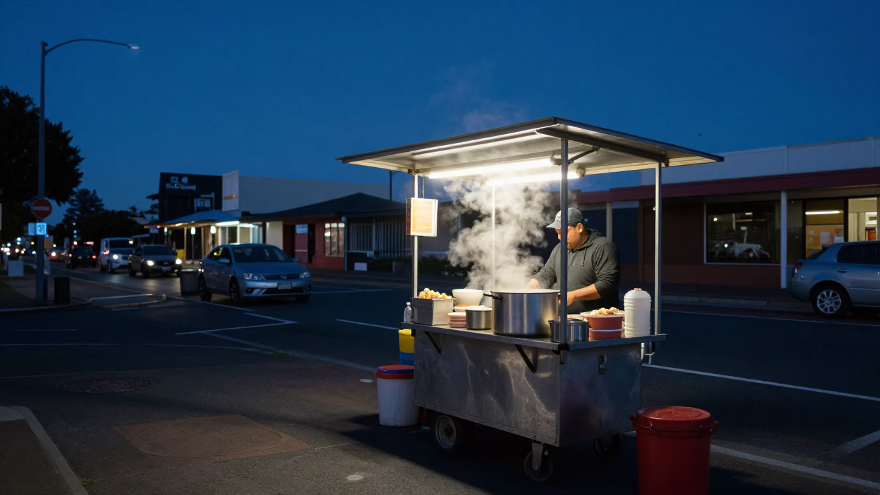 Sunrise Light on Food Stall in Perth in in Perth, Western Australia, Australia