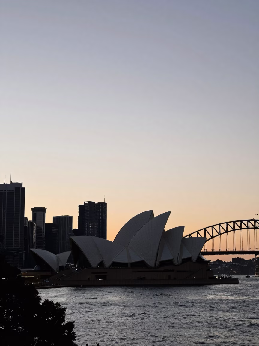 Sunrise Light on House Silhouetted in Sydney in in Sydney, New South Wales, Australia
