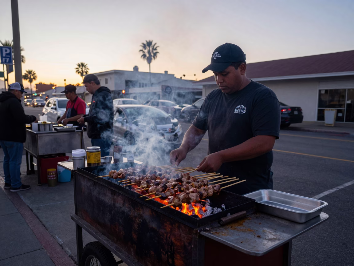 Sunrise Light on Kebab Grilling in San Diego in in San Diego, California, United States