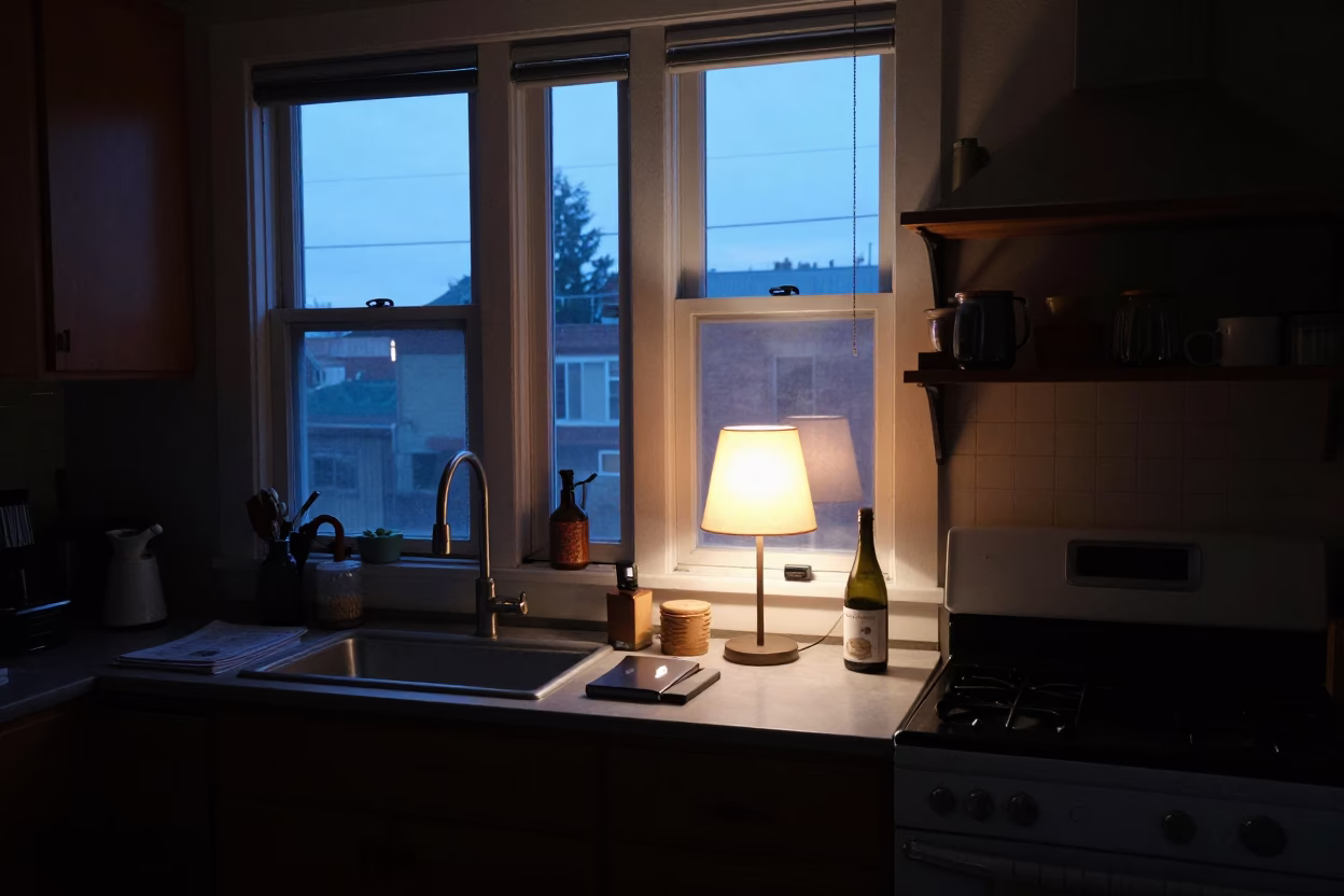 Sunrise Light on Kitchen Scene in Portland in in Portland, Oregon, United States