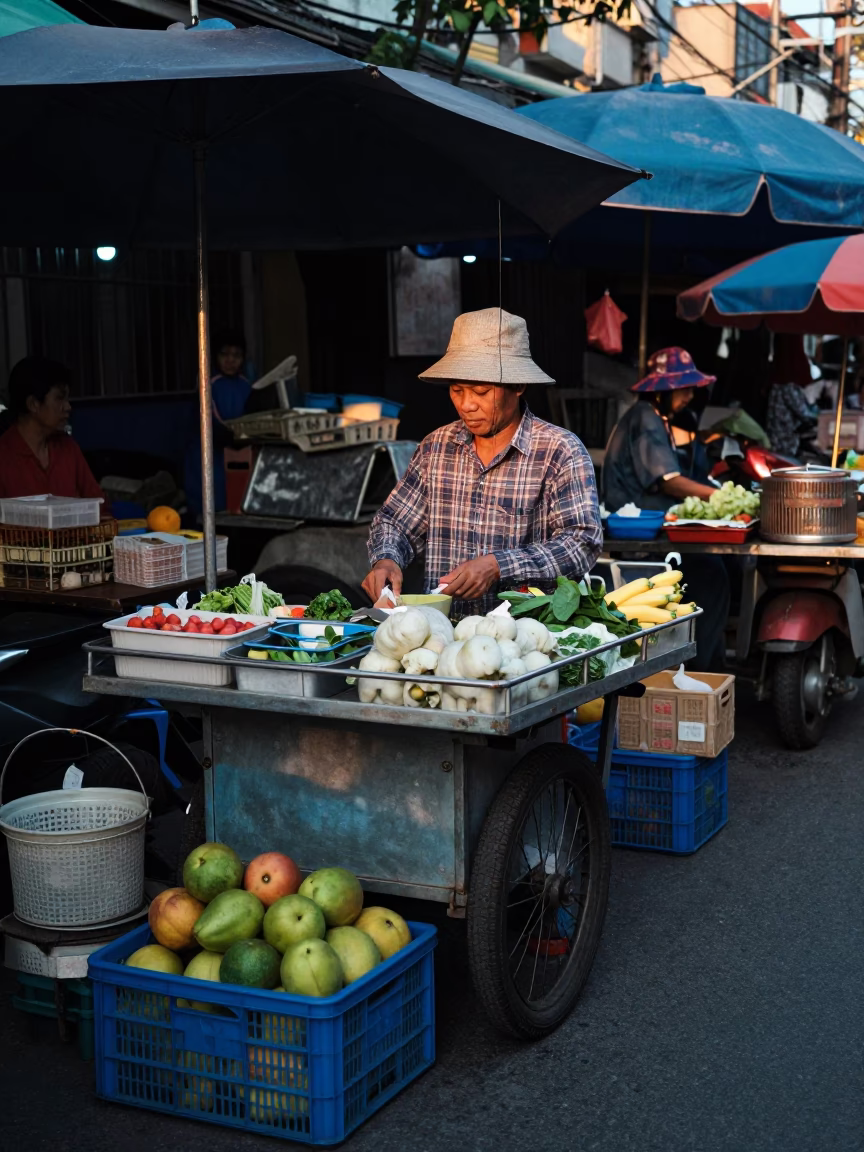 Sunrise Light on Market Scene in Ho Chi Minh City in in Ho Chi Minh City, Vietnam