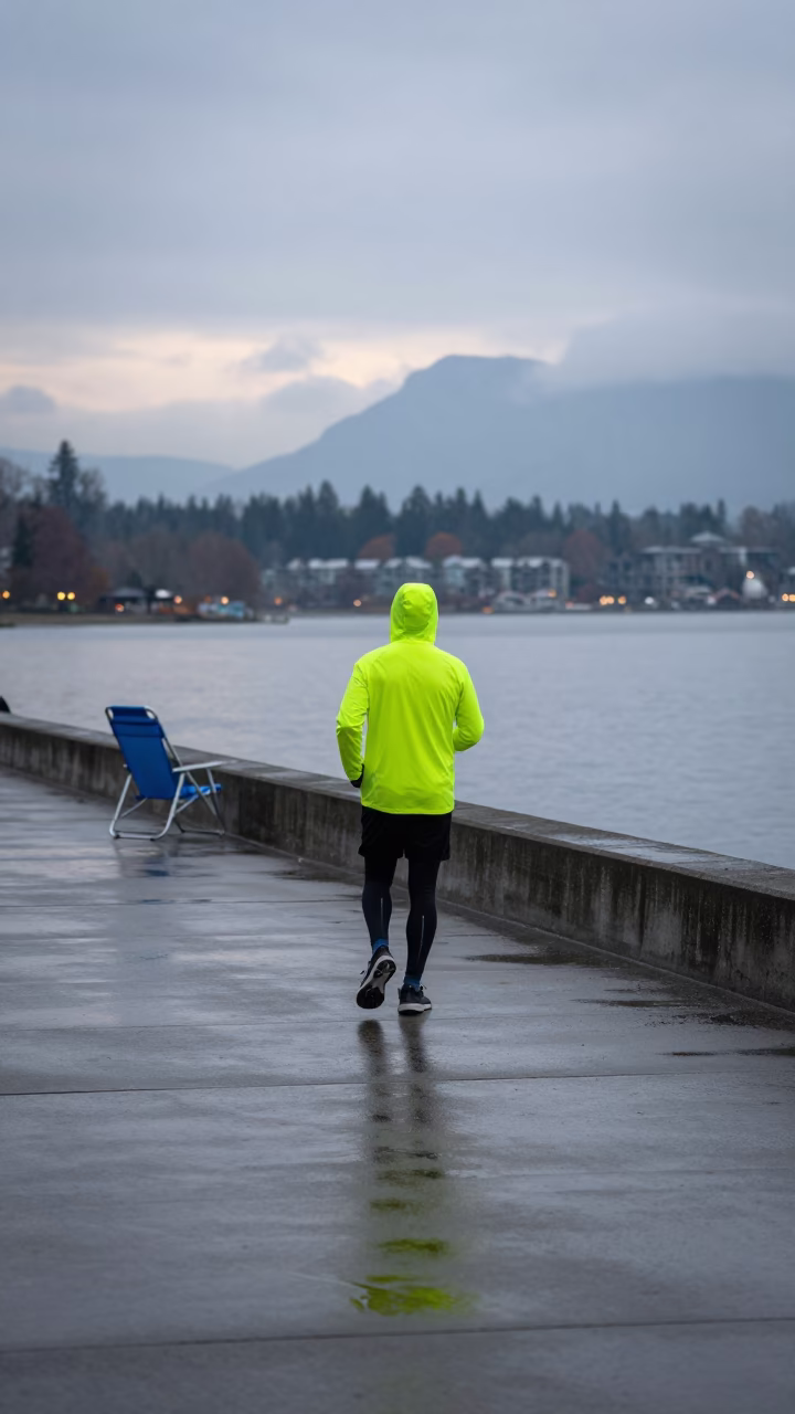 Sunrise Light on Morning Jogger in Vancouver in in Vancouver, British Columbia, Canada