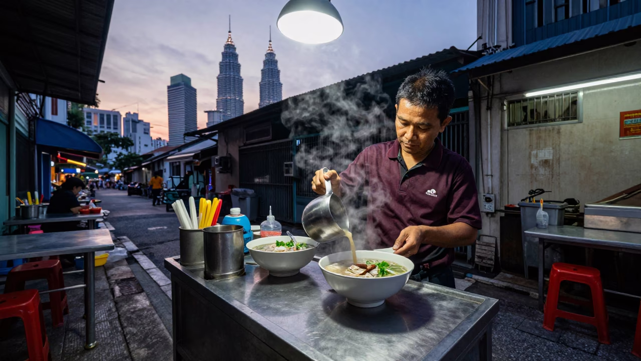 Sunrise Light on Pho Before Sunrise in Kuala Lumpur in in Kuala Lumpur, Malaysia