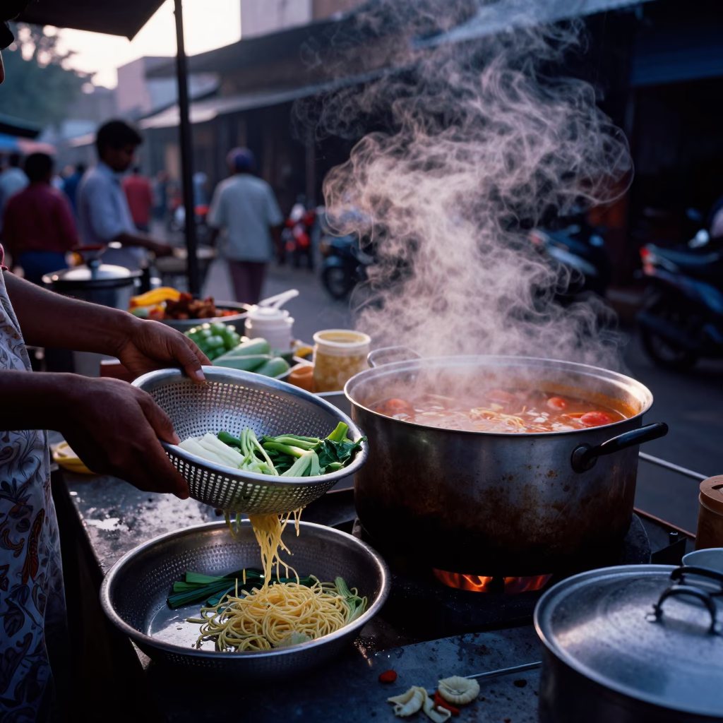 Sunrise Light on Preparing Breakfast in Kochi in in Kochi, India