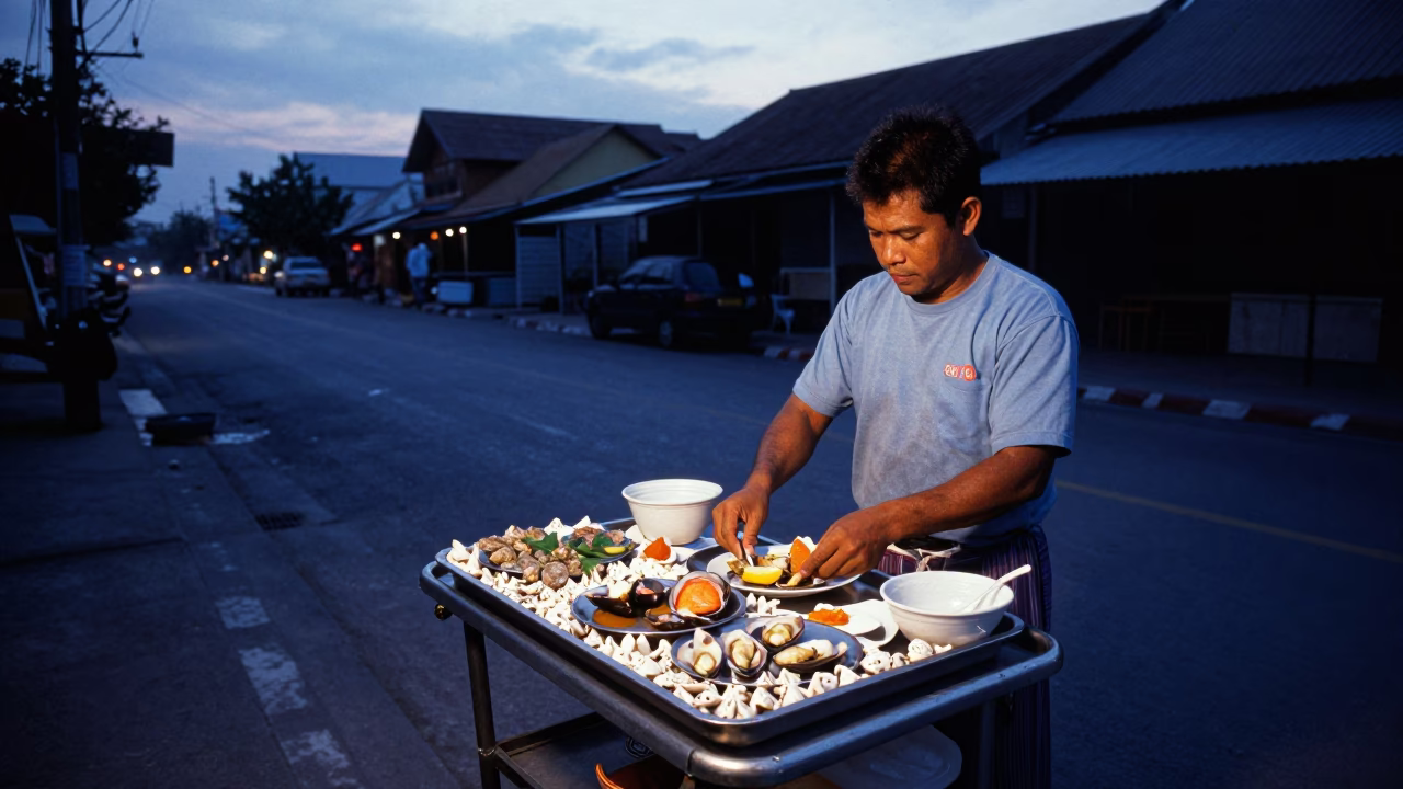 Sunrise Light on Preparing Breakfast in Phuket in in Phuket, Thailand
