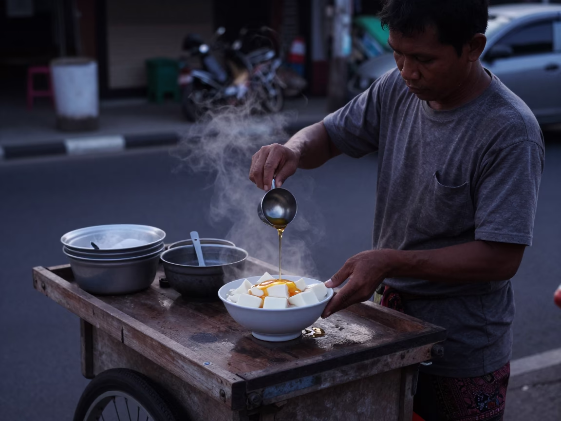 Sunrise Light on Preparing Taho in Denpasar in in Denpasar, Indonesia
