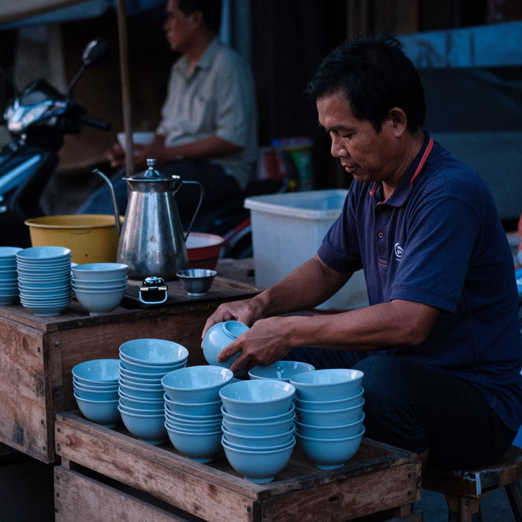 Sunrise Light on Preparing Tea in Chiang Mai in in Chiang Mai, Thailand