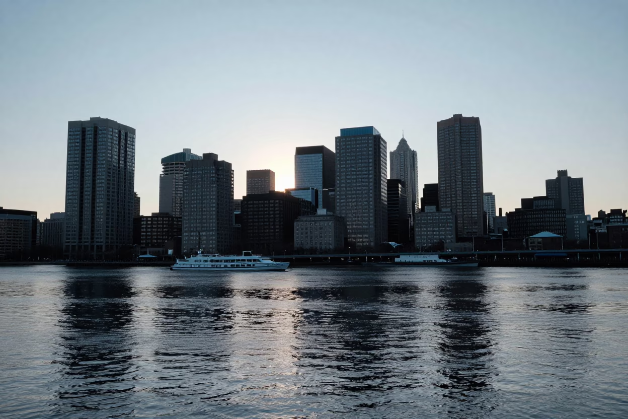 Sunrise Light on River Esplanade in Boston in in Boston, Massachusetts, United States