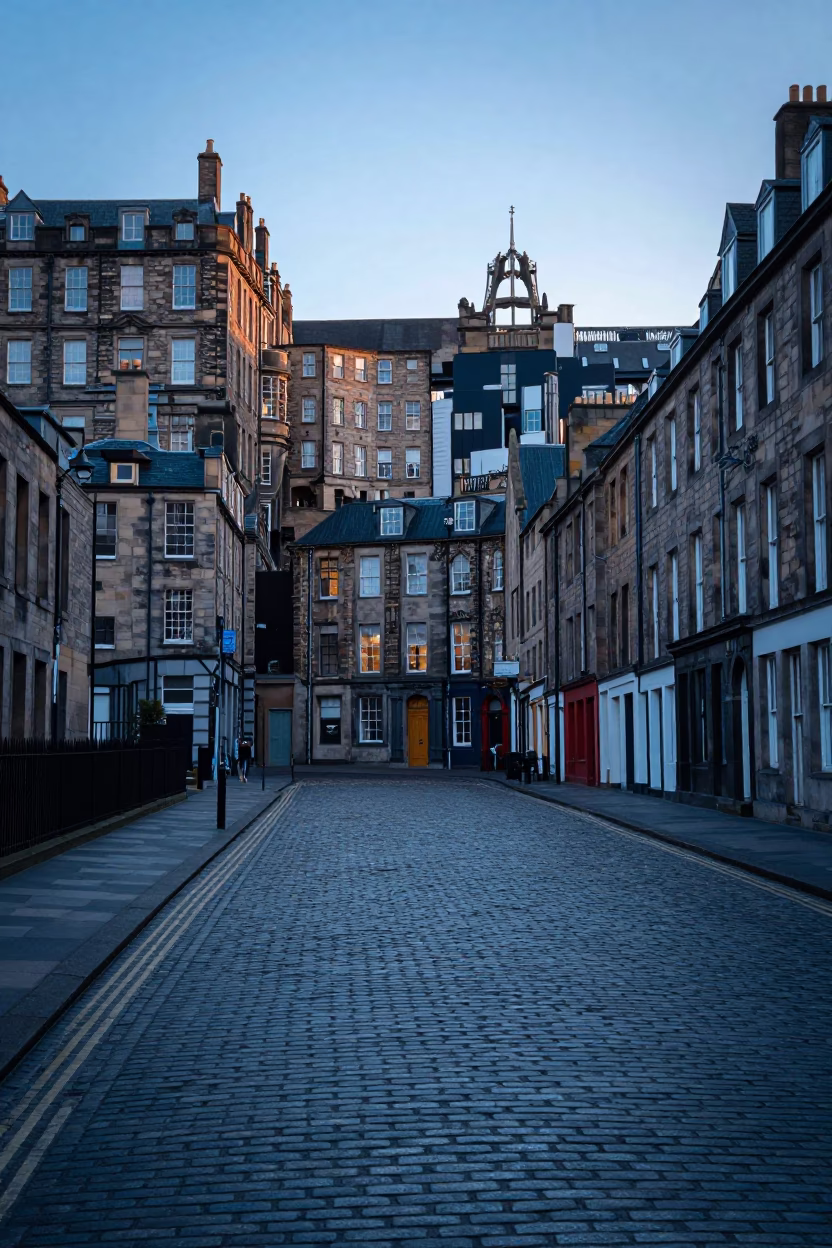 Sunrise Light on Sandstone Tenements in Edinburgh in in Edinburgh, United Kingdom