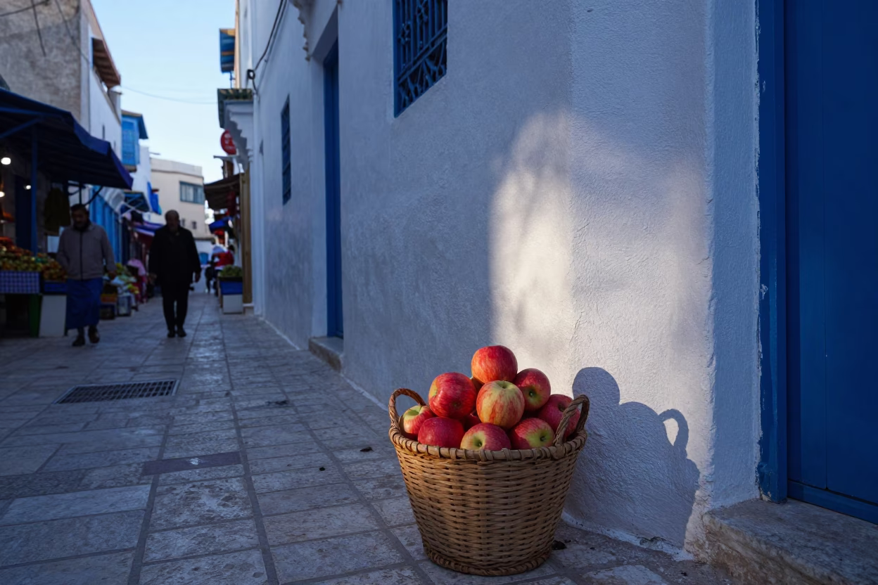 Sunrise Light on Street Market in Tunis in in Tunis, Tunisia